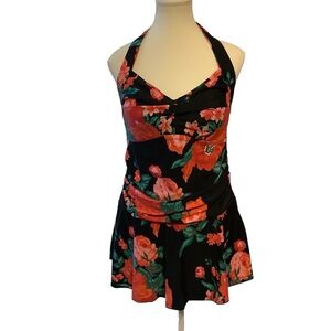 Meet.Curve Swim Dress XL NWT Black Floral Halter One-Piece Swimsuit